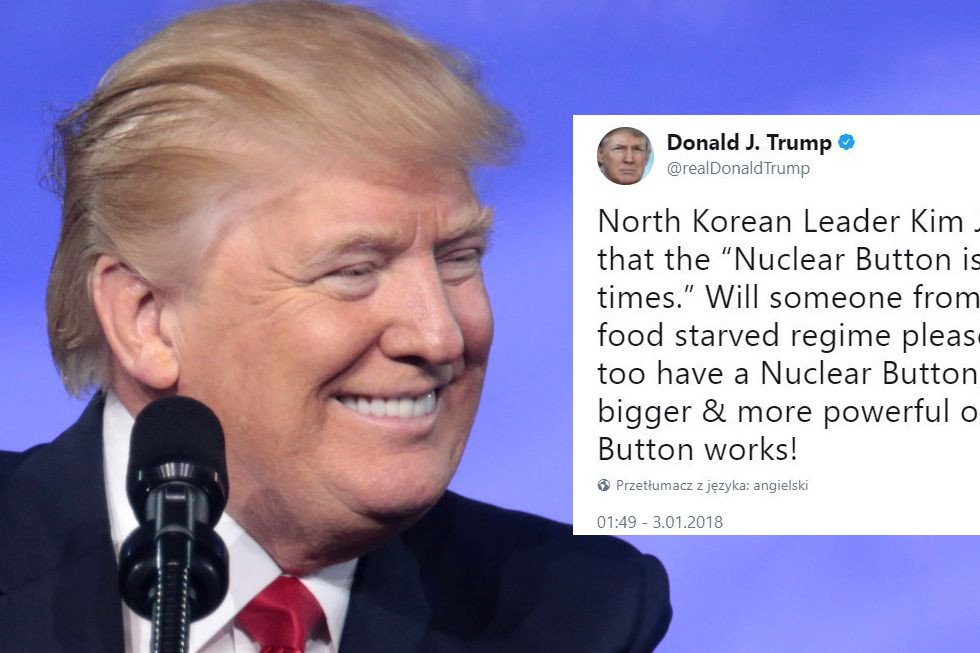 Kompleks małego czerwonego guzika nie wybiera. Dlatego Donald Trump MUSIAŁ zareagować na pogłoski, że Kim Dzong Un na większego i trzyma go ciągle na biurku.