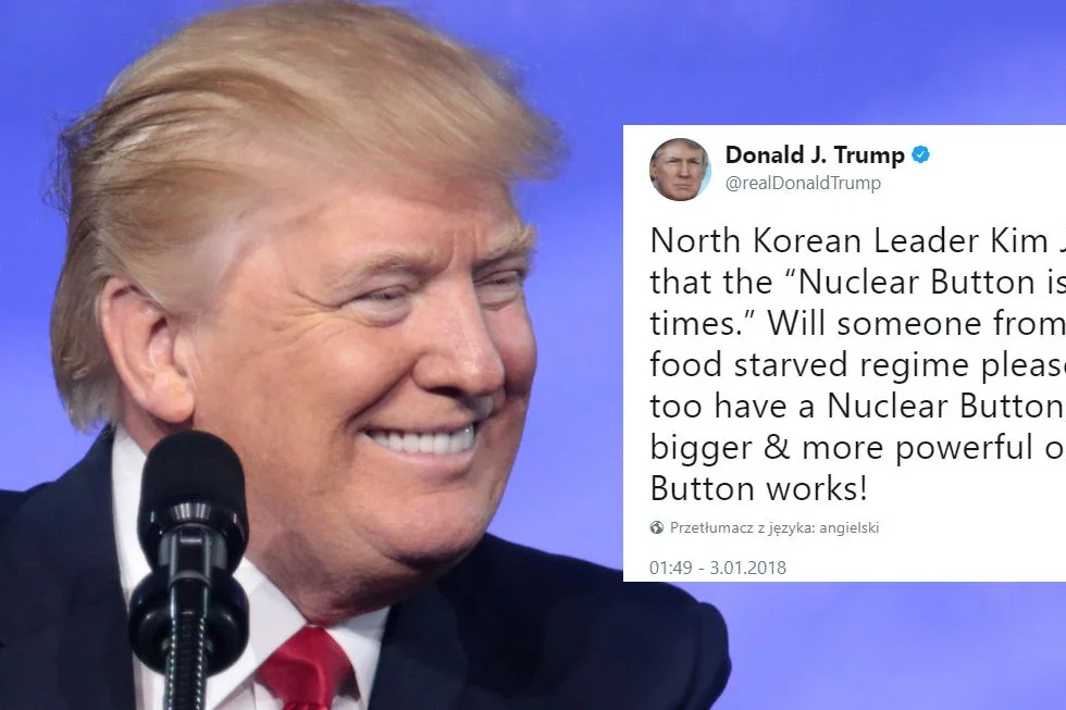 Kompleks małego czerwonego guzika nie wybiera. Dlatego Donald Trump MUSIAŁ zareagować na pogłoski, że Kim Dzong Un na większego i trzyma go ciągle na biurku.