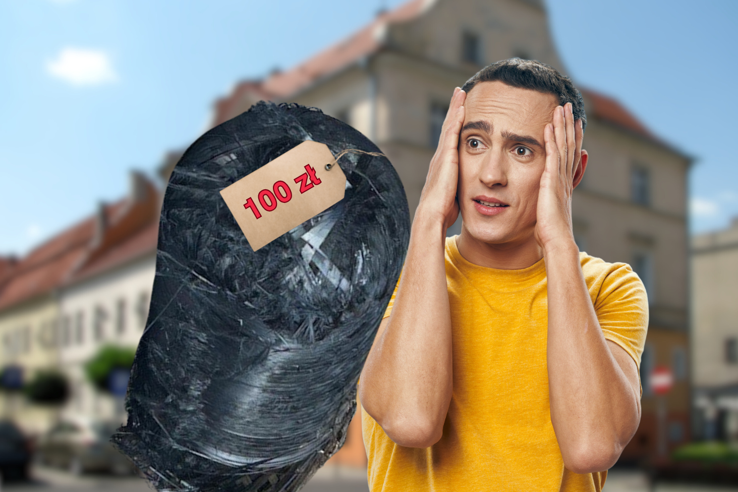 Na zdjęciu widzimy mężczyznę patrzącego w głębokim szoku na część rakiety.