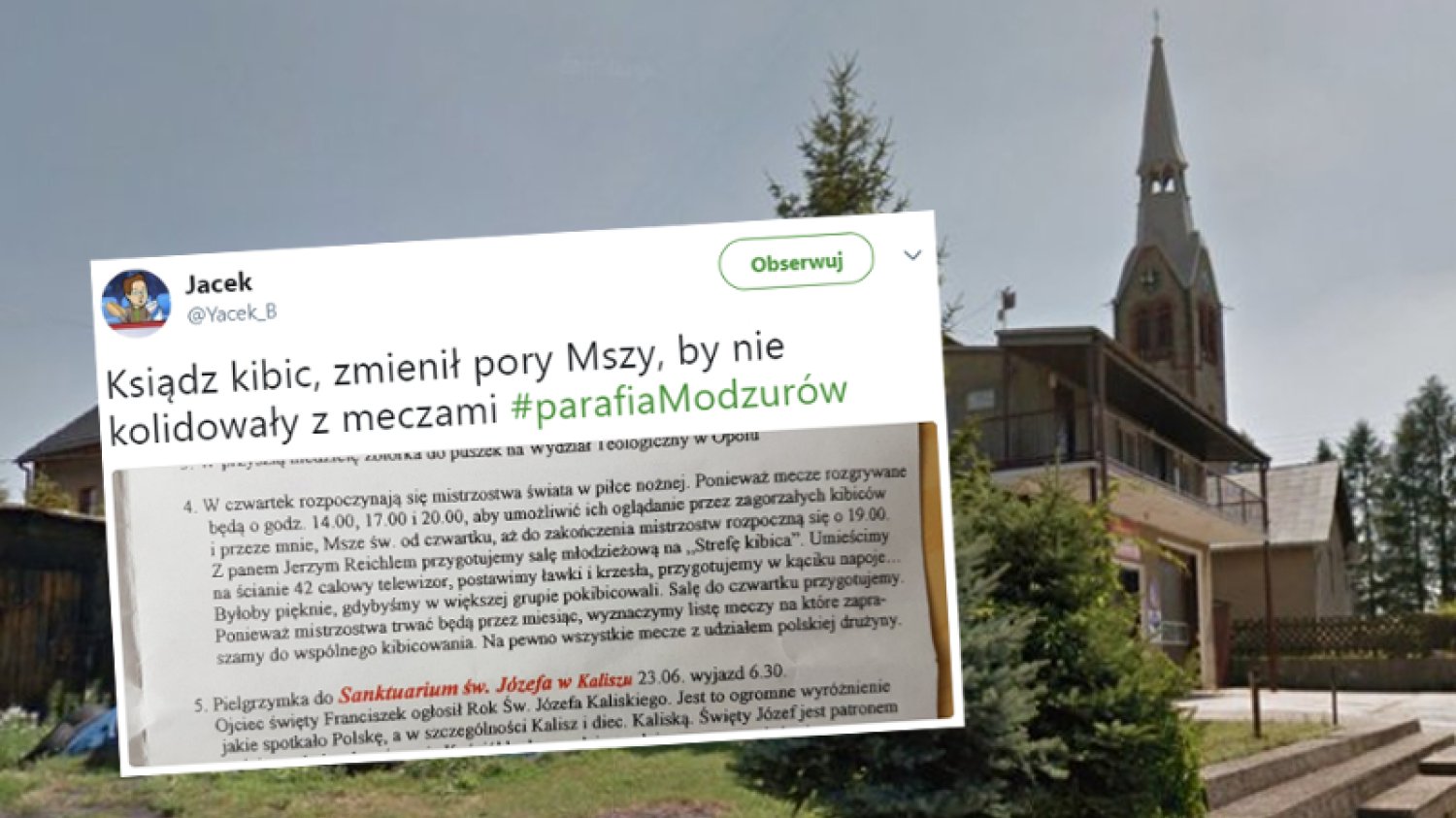 Ksiądz z Modzurowa przełożył msze ze względu na mundial.
