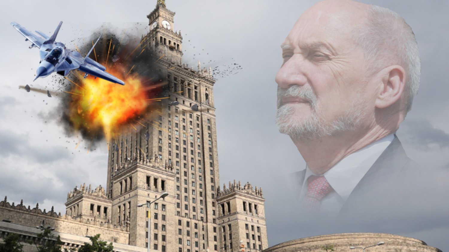 Macierewicz patrzy, jak Pałac Kultury wybucha.