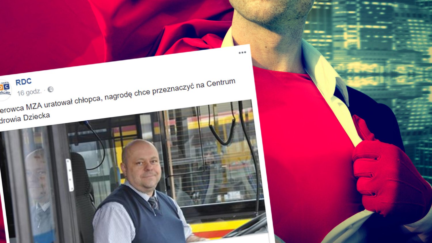 Pan Adam, kierowca autobusu a prywatnie superbohater z Warszawy, uratował chłopca potrąconego przez samochód. Nagrodę od MZA planuje przeznaczyć na Centrum Zdrowia Dziecka.