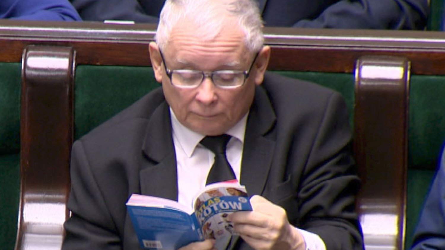 Jarosław Kaczyński przegląda Atlas Kotów
