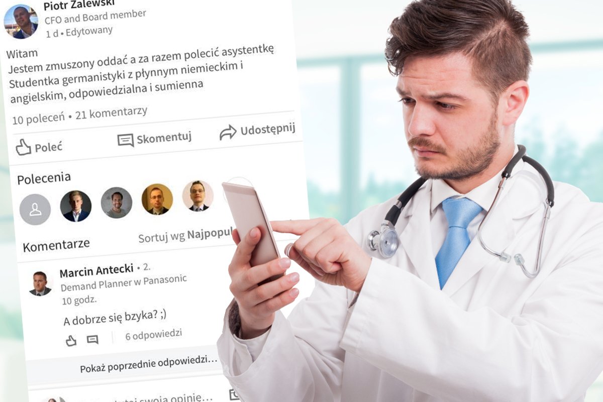 Nowo poznany znajomy ze szpitala komentuje na LinkedIn.
