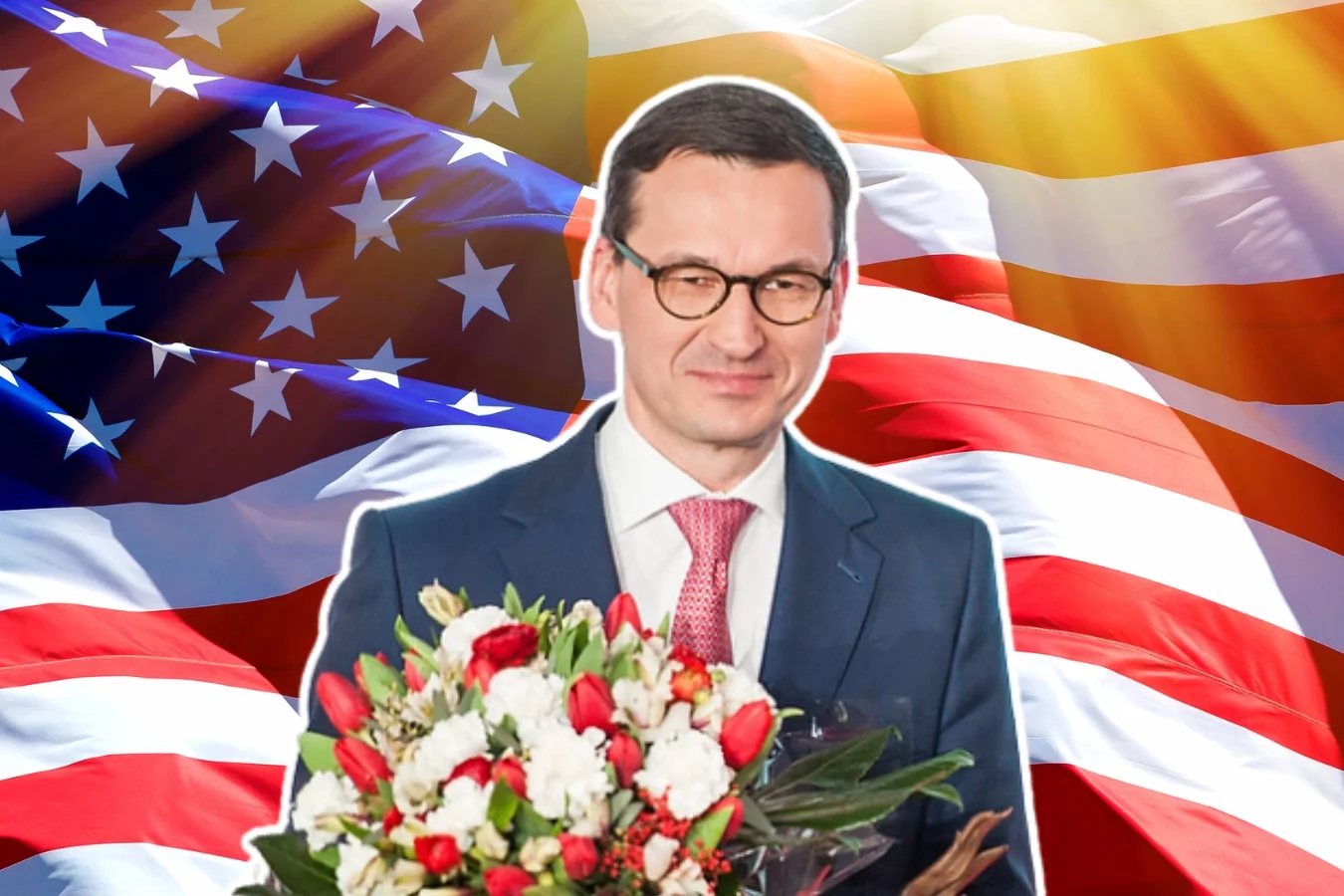 Na zdjęciu widzimy Mateusza Morawieckiego na tle flagi USA.