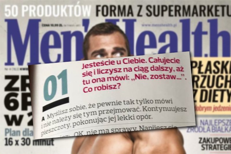 Magazynowi Men's Health udało się napisać tekst przeciwko molestowaniu kobiet, jakby byli za.