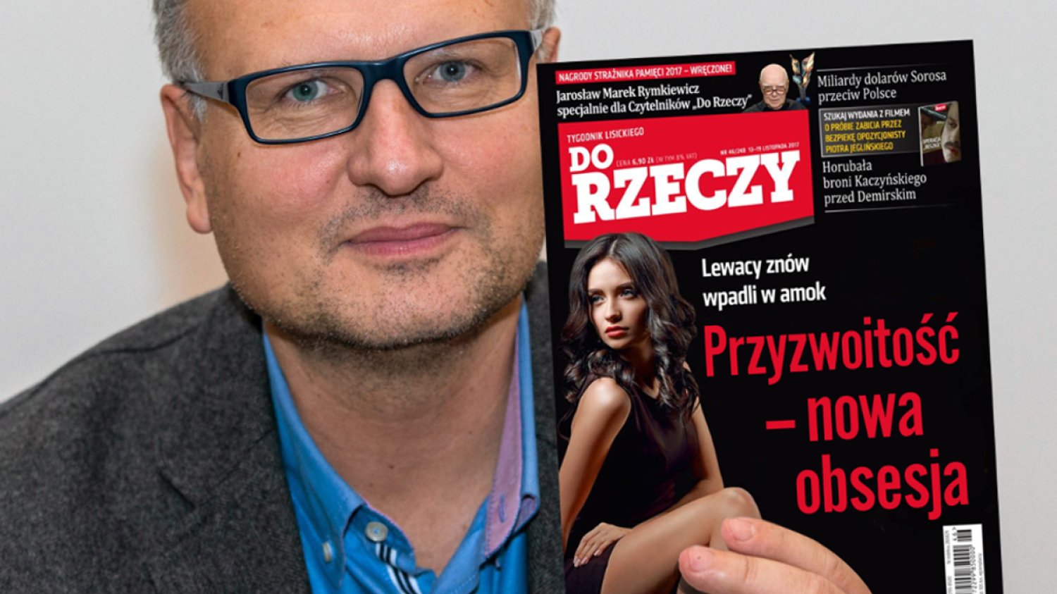 Paweł Lisicki z alternatywną okładką tygodnika "Do Rzeczy"