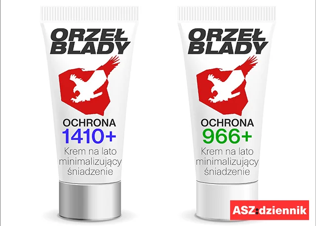Kremy do opalania marki "Orzeł Blady" z niskimi filtrami UV, dla odpornych na działanie promieni słonecznych.