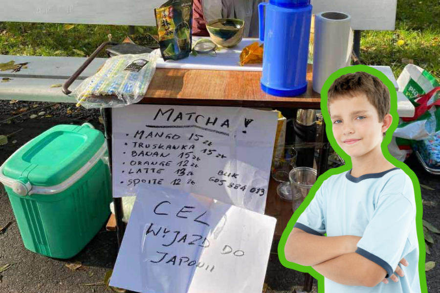 Początkujący inwestor? Chłopiec sprzedaje matchę zamiast lemoniady, bo to Saska Kępa